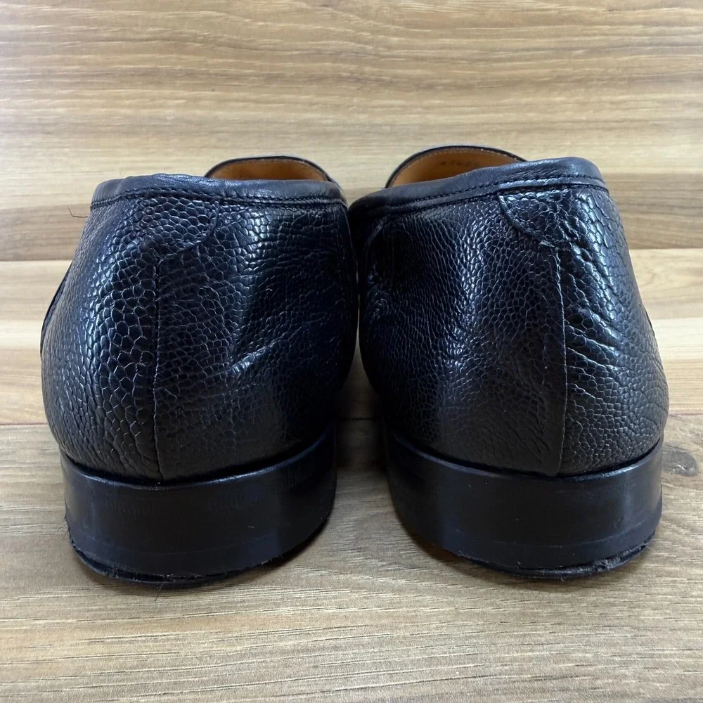 MEZLAN FLAWED Ostrich Leg Penny Loafers Mens 9 M Black Leather Dress Slip On